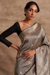 Buy_Kasturi Kundal_Grey Base Fabric Pure Silk Banarasi Handloom Saree _Online_at_Aza_Fashions