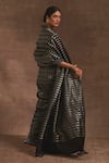 Shop_Kasturi Kundal_Black Sanjh Marmari Tanchoi Zari Saree  _at_Aza_Fashions