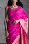 Shop_Kasturi Kundal_Pink Base Fabric Pure Silk Banarasi Handloom Saree _at_Aza_Fashions