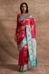 Buy_Kasturi Kundal_Pink Base Fabric Pure Silk Banarasi Handloom Saree _at_Aza_Fashions