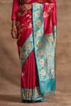 Shop_Kasturi Kundal_Pink Base Fabric Pure Silk Banarasi Handloom Saree _Online_at_Aza_Fashions