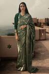 Buy_Kasturi Kundal_Green Base Fabric Pure Silk Banarasi Handloom Saree _at_Aza_Fashions