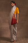 Kasturi Kundal_Grey Natkhat Chiraiya Saree  _Online_at_Aza_Fashions