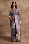 Buy_Kasturi Kundal_Grey Base Fabric Pure Silk Banarasi Handloom Saree  _at_Aza_Fashions