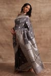 Kasturi Kundal_Grey Base Fabric Pure Silk Banarasi Handloom Saree  _Online_at_Aza_Fashions