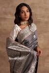 Shop_Kasturi Kundal_Grey Base Fabric Pure Silk Banarasi Handloom Saree  _Online_at_Aza_Fashions