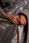 Kasturi Kundal_Grey Base Fabric Pure Silk Banarasi Handloom Saree  _at_Aza_Fashions