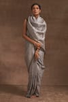 Buy_Kasturi Kundal_Grey Slaty Marmari Tanchoi Zari Saree  _at_Aza_Fashions