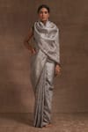 Kasturi Kundal_Grey Slaty Marmari Tanchoi Zari Saree  _Online_at_Aza_Fashions