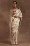 Buy_Kasturi Kundal_White Shwet Marmari Tanchoi Saree  _at_Aza_Fashions