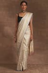 Shop_Kasturi Kundal_White Shwet Marmari Tanchoi Saree  _at_Aza_Fashions