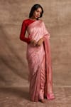 Buy_Kasturi Kundal_Pink Base Fabric Pure Silk Banarasi Handloom Saree  _at_Aza_Fashions