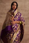 Shop_Kasturi Kundal_Purple Base Fabric Pure Silk Banarasi Handloom Saree _Online_at_Aza_Fashions