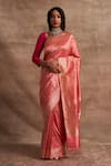 Buy_Kasturi Kundal_Pink Base Fabric Pure Silk Banarasi Handloom Saree  _at_Aza_Fashions