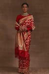 Buy_Kasturi Kundal_Red Akash Kusum Floral Zari Jangla Saree _at_Aza_Fashions