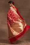 Shop_Kasturi Kundal_Red Akash Kusum Floral Zari Jangla Saree _at_Aza_Fashions