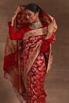 Shop_Kasturi Kundal_Red Akash Kusum Floral Zari Jangla Saree _Online_at_Aza_Fashions