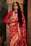 Shop_Kasturi Kundal_Red Base Fabric Pure Silk Banarasi Handloom Saree For Women_at_Aza_Fashions