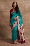 Buy_Kasturi Kundal_Blue Base Fabric Pure Silk Banarasi Handloom Saree _at_Aza_Fashions