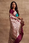 Kasturi Kundal_Blue Base Fabric Pure Silk Banarasi Handloom Saree _Online_at_Aza_Fashions