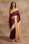 Buy_Kasturi Kundal_Maroon Base Fabric Pure Silk Banarasi Handloom Saree _at_Aza_Fashions