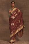 Buy_Kasturi Kundal_Brown Madhumalti Katthai Butta Zari Saree  _at_Aza_Fashions