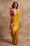 Buy_Kasturi Kundal_Yellow Base Fabric Pure Tissue Banarasi Handloom Saree _at_Aza_Fashions