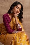 Shop_Kasturi Kundal_Yellow Base Fabric Pure Silk Banarasi Handloom Saree _Online_at_Aza_Fashions