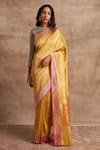 Buy_Kasturi Kundal_Yellow Base Fabric Pure Silk Banarasi Handloom Saree _at_Aza_Fashions