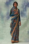 Kasturi Kundal_Blue Pure Banarasi Silk Kalamkari Floral Tilak Kanjivaram Saree  _Online_at_Aza_Fashions