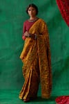 Buy_Kasturi Kundal_Yellow Pure Kanjivaram Silk Kalamkari Floral Bahuli Saree  _at_Aza_Fashions