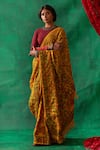 Shop_Kasturi Kundal_Yellow Pure Kanjivaram Silk Kalamkari Floral Bahuli Saree  _at_Aza_Fashions