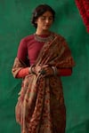 Buy_Kasturi Kundal_Green Pure Banarasi Silk Kalamkari Floral Radha Kanjivaram Saree _Online_at_Aza_Fashions