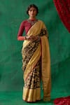 Buy_Kasturi Kundal_Black Pure Kanjivaram Silk Kalamkari Floral Pauravi Saree  _at_Aza_Fashions