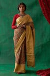 Buy_Kasturi Kundal_Green Pure Kanjivaram Silk Kalamkari Floral Sudarshna Saree  _at_Aza_Fashions