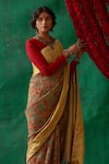 Buy_Kasturi Kundal_Green Pure Kanjivaram Silk Kalamkari Floral Sudarshna Saree  _Online_at_Aza_Fashions