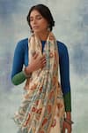 Shop_Kasturi Kundal_Beige Pure Banarasi Silk Kalamkari Floral Pragalbha Saree _Online_at_Aza_Fashions