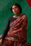 Shop_Kasturi Kundal_Maroon Pure Banarasi Tussar Silk Kalamkari Floral Apsara Saree  _Online_at_Aza_Fashions