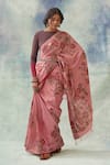 Buy_Kasturi Kundal_Pink Pure Tussar Silk Kalamkari Floral Garvita Saree  _at_Aza_Fashions