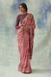 Kasturi Kundal_Pink Pure Tussar Silk Kalamkari Floral Garvita Saree  _Online_at_Aza_Fashions