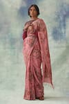 Buy_Kasturi Kundal_Pink Pure Tussar Silk Kalamkari Floral Garvita Saree  _Online_at_Aza_Fashions