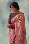 Shop_Kasturi Kundal_Pink Pure Tussar Silk Kalamkari Floral Garvita Saree  _Online_at_Aza_Fashions