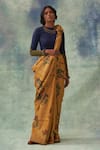 Buy_Kasturi Kundal_Yellow Pure Tussar Silk Kalamkari Floral Raschandrika Saree  _at_Aza_Fashions