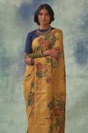 Buy_Kasturi Kundal_Yellow Pure Tussar Silk Kalamkari Floral Raschandrika Saree  _Online_at_Aza_Fashions