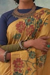 Shop_Kasturi Kundal_Yellow Pure Tussar Silk Kalamkari Floral Raschandrika Saree  _Online_at_Aza_Fashions