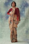 Kasturi Kundal_Beige Pure Tussar Silk Kalamkari Floral Manini Saree _Online_at_Aza_Fashions