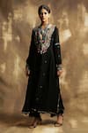 Karishma Khanduja Bareilly_Black Georgette V Neck Embroidered Anarkali And Pant Set _Online_at_Aza_Fashions