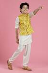 Buy_Kora By Nilesh Mitesh_Yellow Shibori Print Bundi And Kurta Set For Boys_at_Aza_Fashions