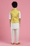 Shop_Kora By Nilesh Mitesh_Yellow Shibori Print Bundi And Kurta Set For Boys_at_Aza_Fashions