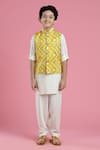 Kora By Nilesh Mitesh_Yellow Shibori Print Bundi And Kurta Set For Boys_Online_at_Aza_Fashions